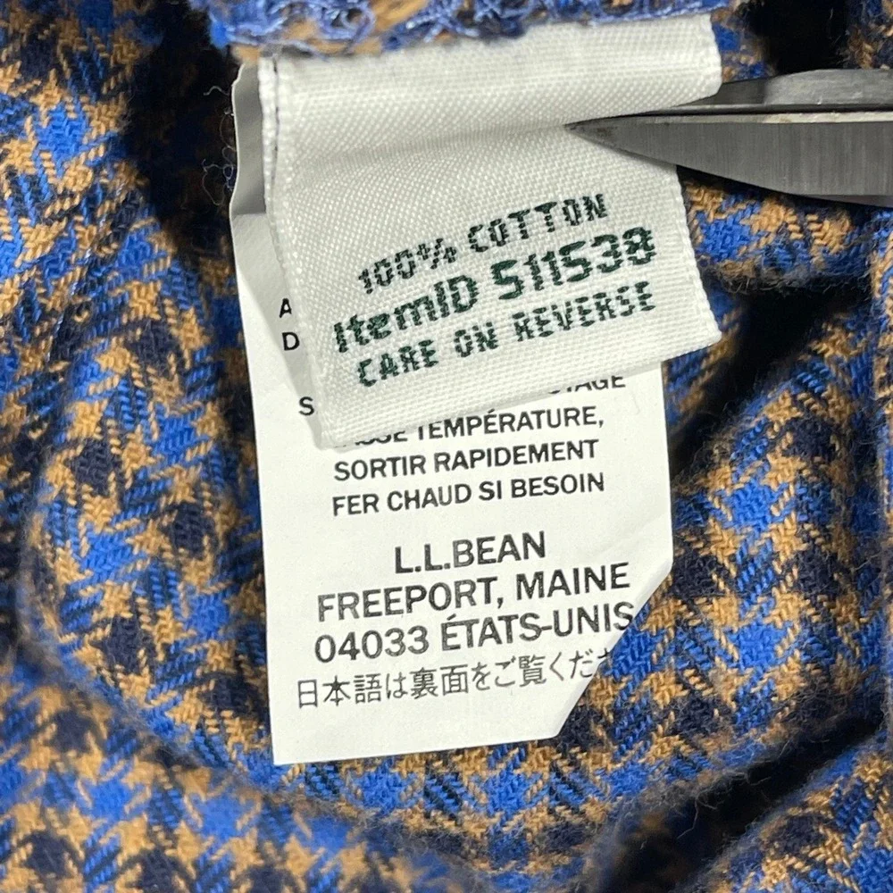 L.L. Bean Wicked Good Flannel Shirt Men‎ XL Nutmeg Blue Brown Houndstooth New